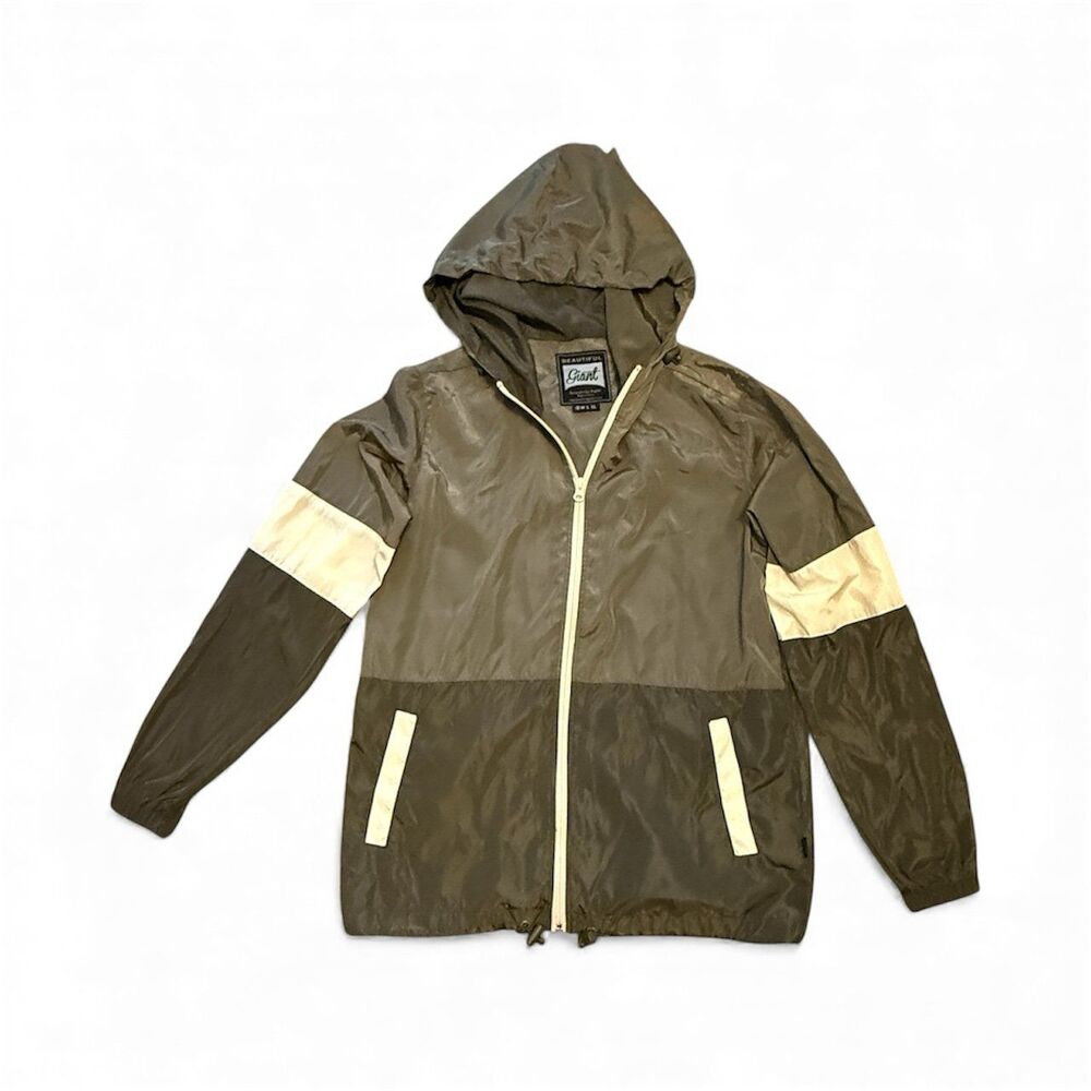 Beautiful Giant Windbreaker Jacket Mens Small Olive Green Colorblock Hooded Zip